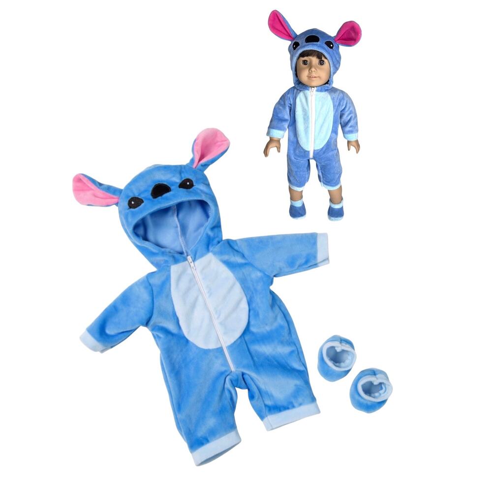 Lilo & Stitch Doll Costume + Slippers Blue Fits American Girl Bitty Baby OG New